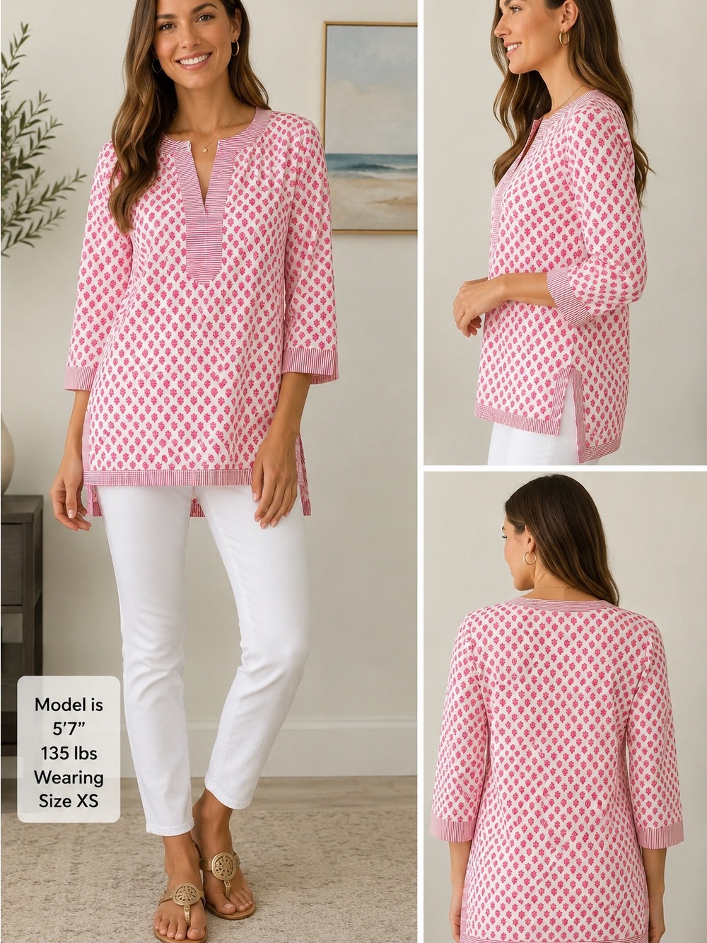 Vineyard Vines Pink Patterned V-Neck Tunic